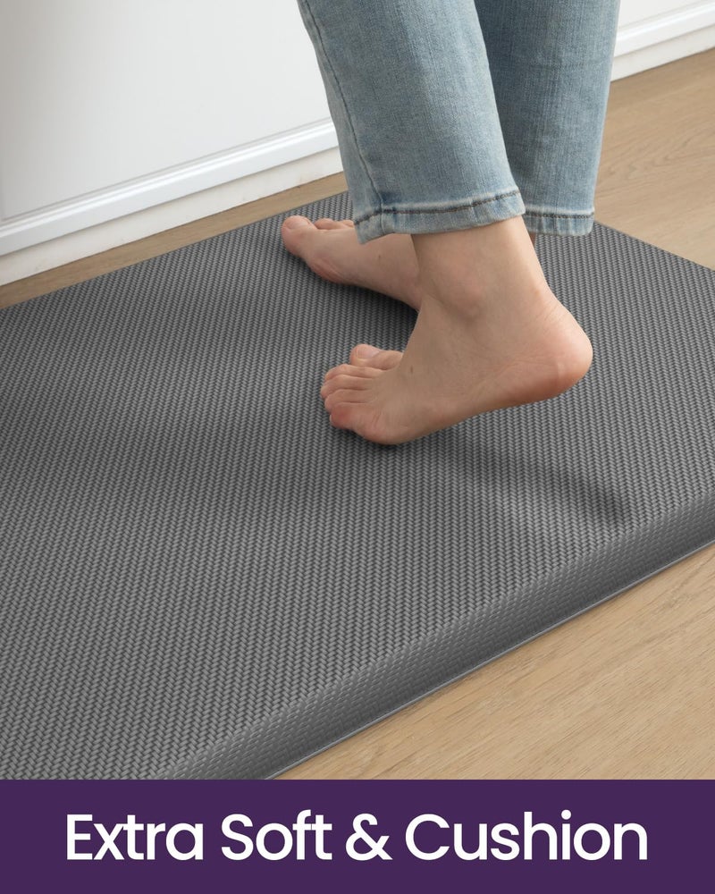DEXI Kitchen Mat Cushioned Anti Fatigue, Extra Thick Comfort Standing Floor Mats Waterproof, Memory Foam Antifatigue Runner Rug for Desk Office, Sink, Laundry, 39x20, Grey - Image 3